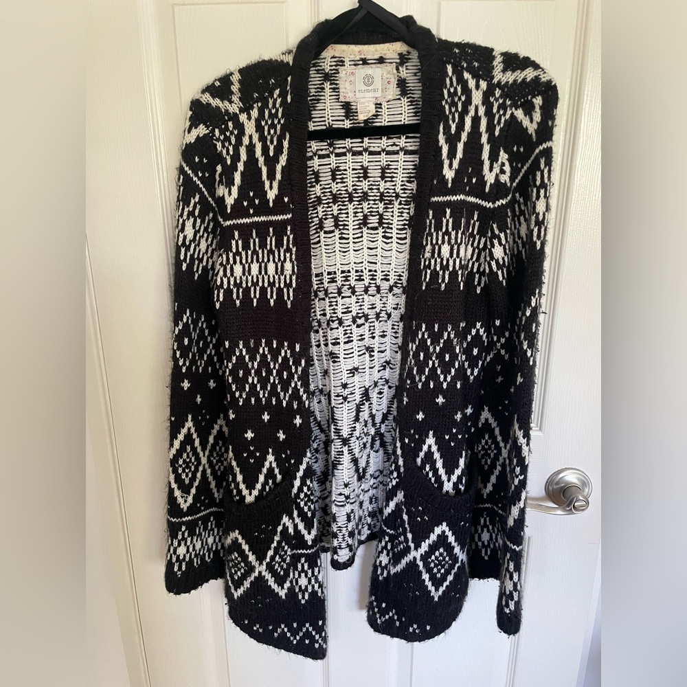 Element Black and White Geometric Cardigan Sweater